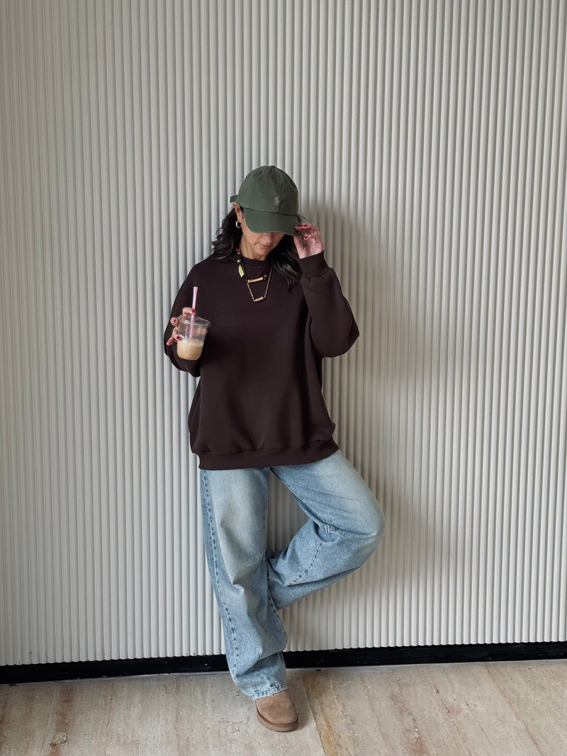 Brown Fleece Lined Oversized Sweatshirt