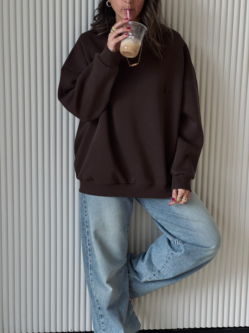 Brown Fleece Lined Oversized Sweatshirt
