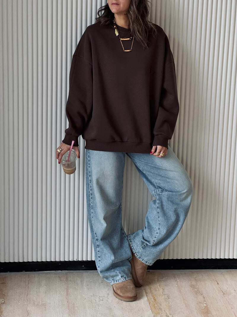 Brown Fleece Lined Oversized Sweatshirt