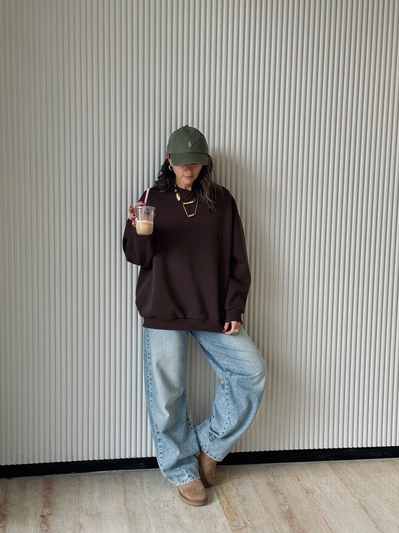Brown Fleece Lined Oversized Sweatshirt