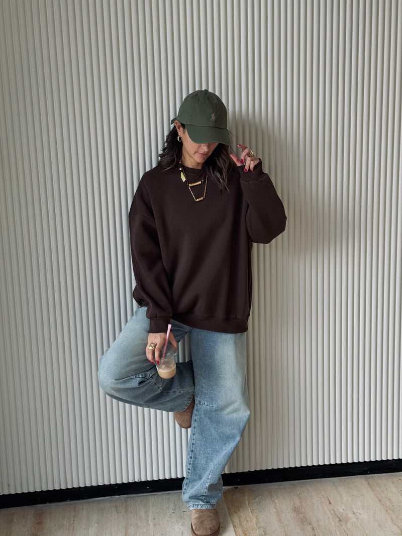 Brown Fleece Lined Oversized Sweatshirt
