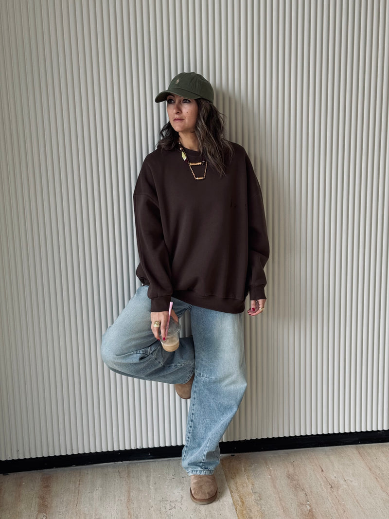 Brown Fleece Lined Oversized Sweatshirt