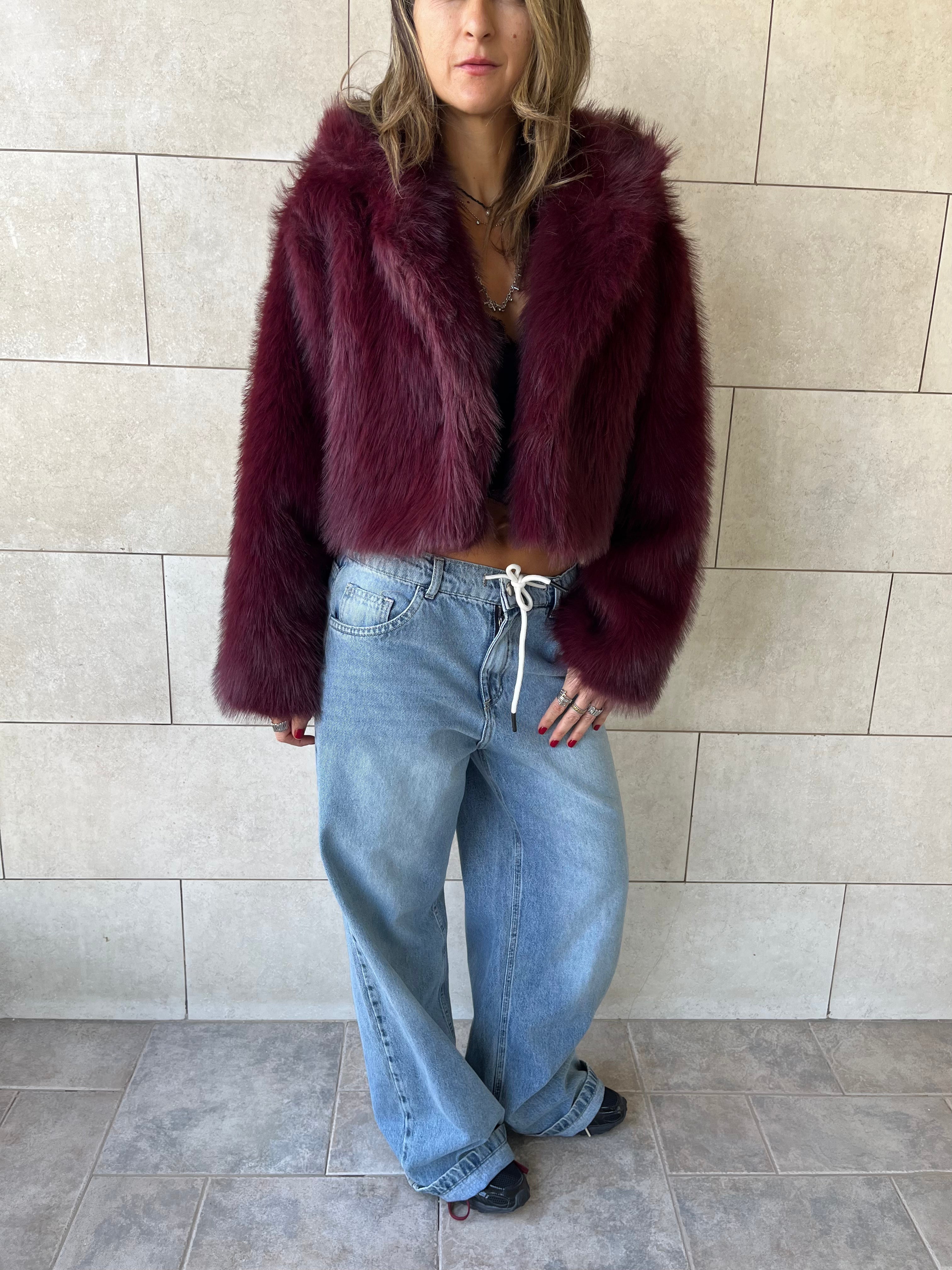 Burgundy Fur Cropped Jacket
