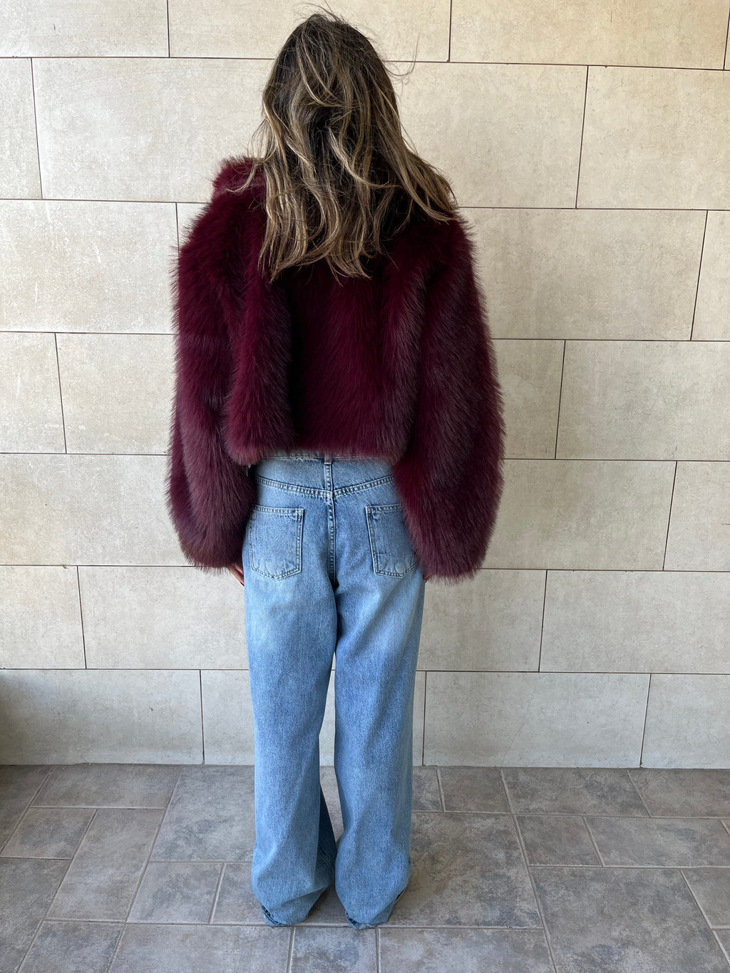 Burgundy Fur Cropped Jacket