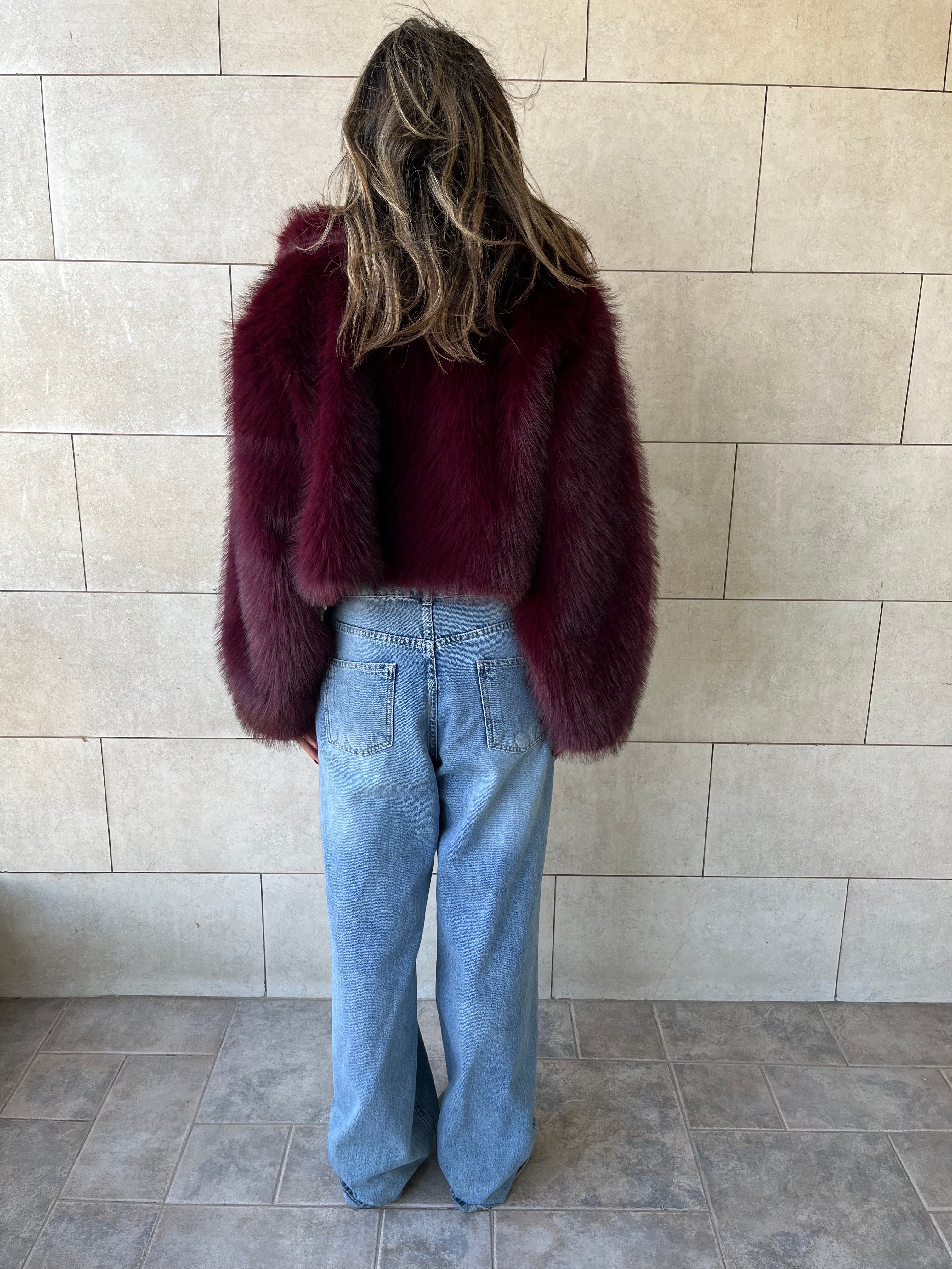 Burgundy Fur Cropped Jacket
