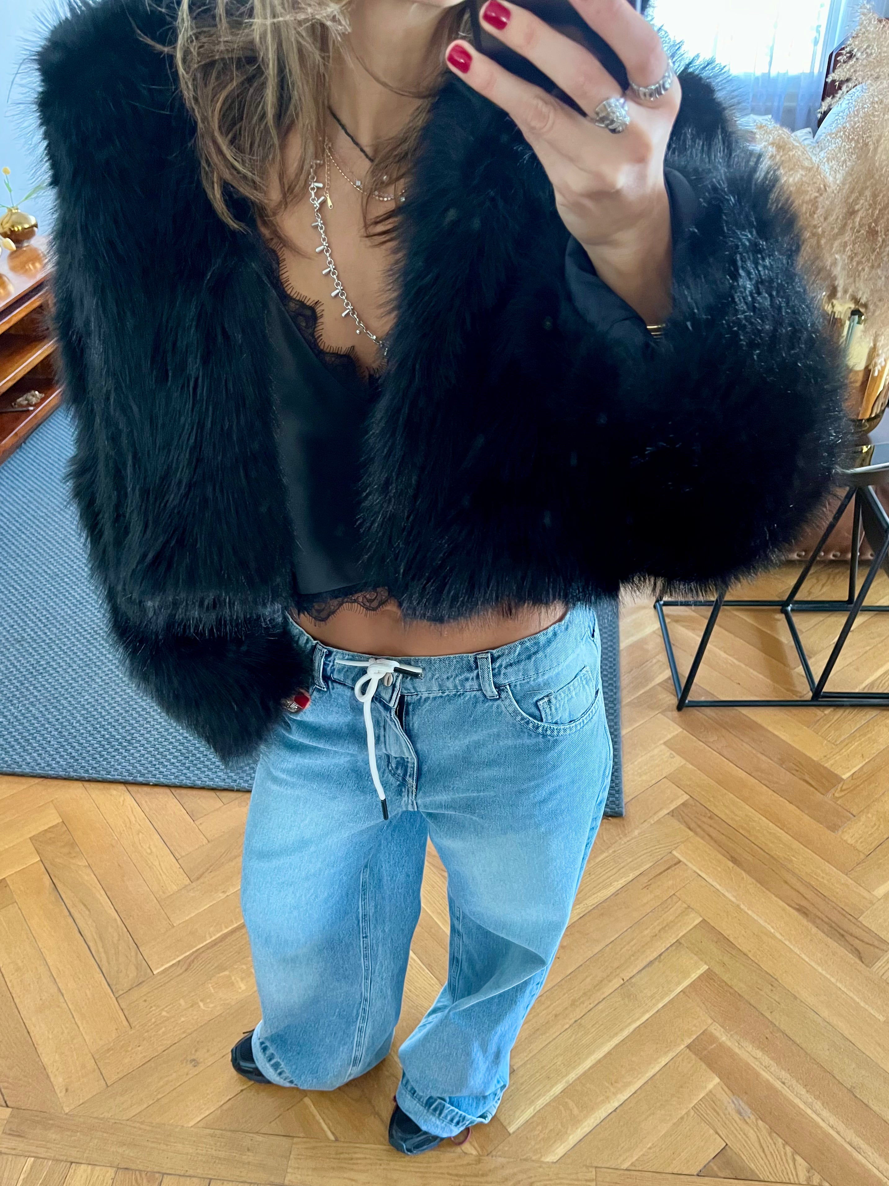 Black Fur Cropped Jacket
