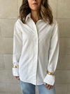 White Cuffs Included Sleeve Asymmetrical Shirt