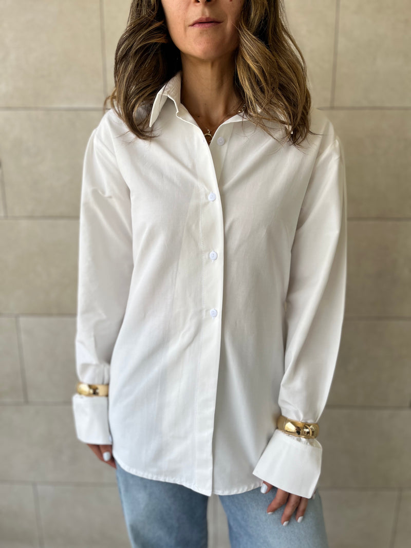 White Cuffs Included Sleeve Asymmetrical Shirt