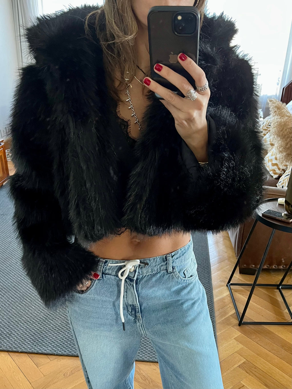 Black Fur Cropped Jacket