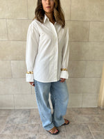 White Cuffs Included Sleeve Asymmetrical Shirt