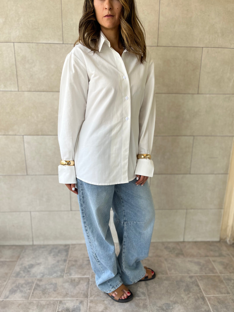 White Cuffs Included Sleeve Asymmetrical Shirt