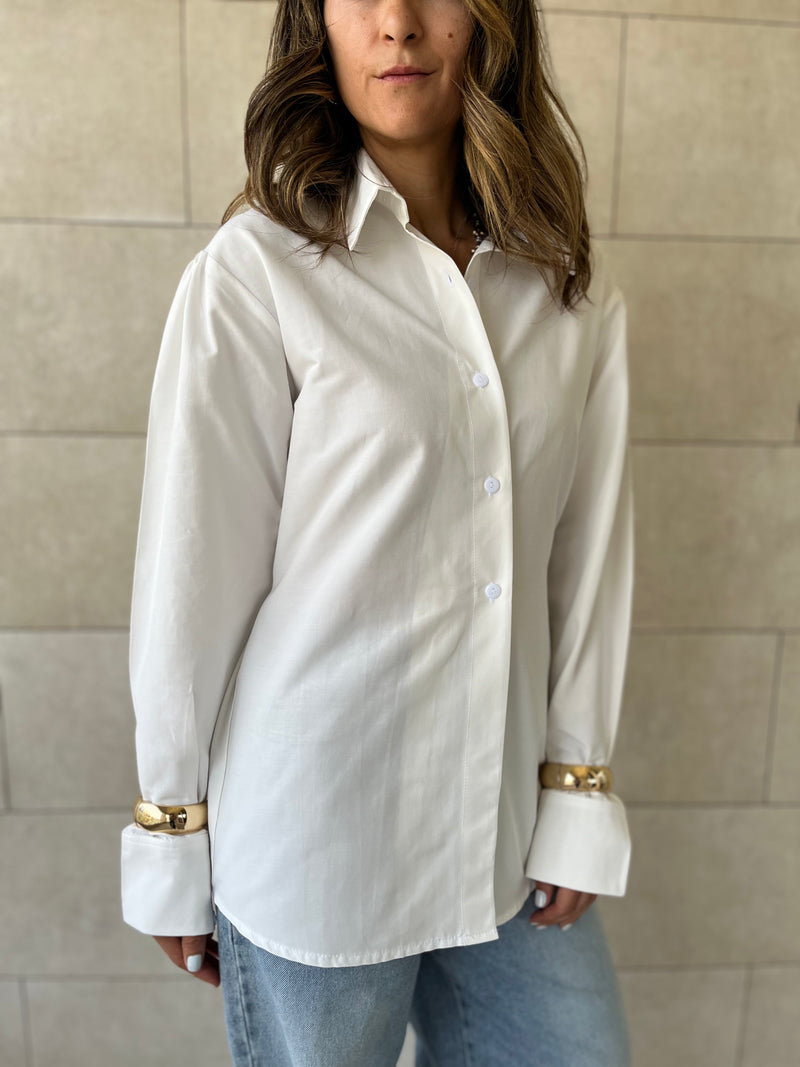 White Cuffs Included Sleeve Asymmetrical Shirt