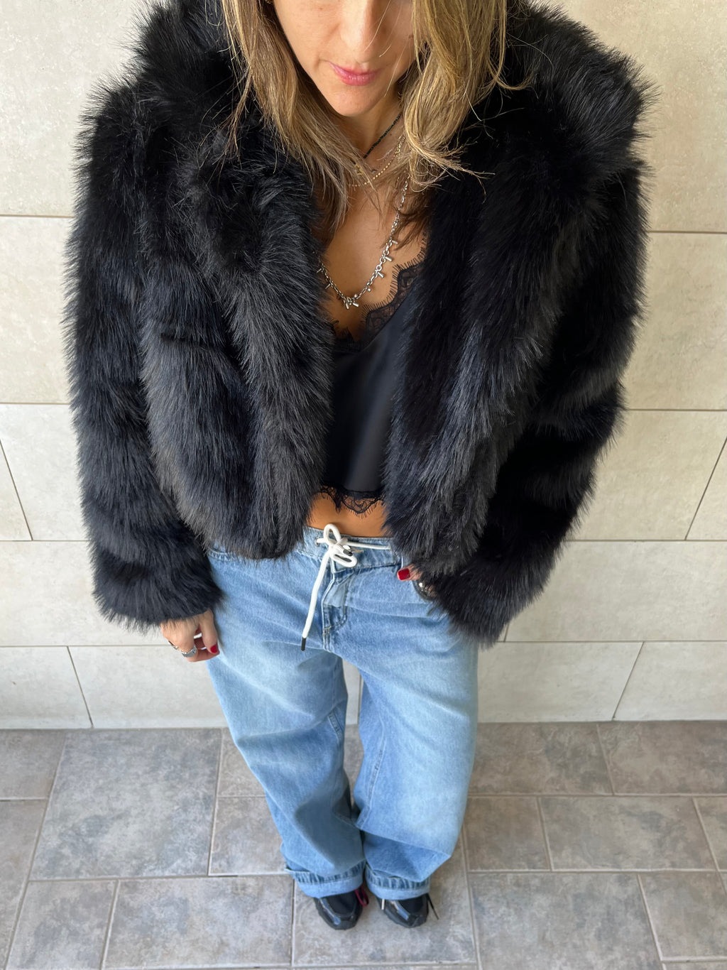 Black Fur Cropped Jacket