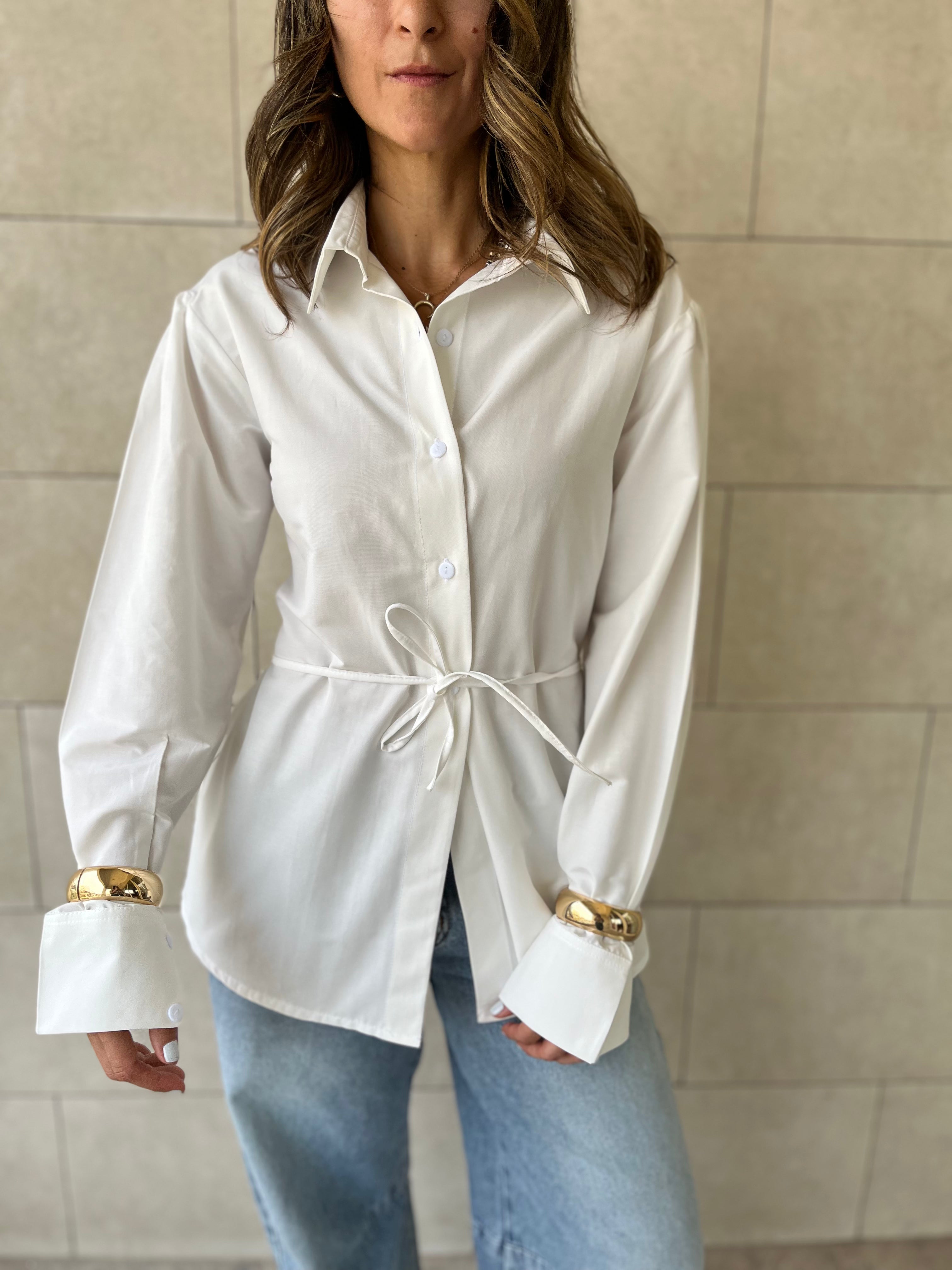 White Cuffs Included Sleeve Asymmetrical Shirt