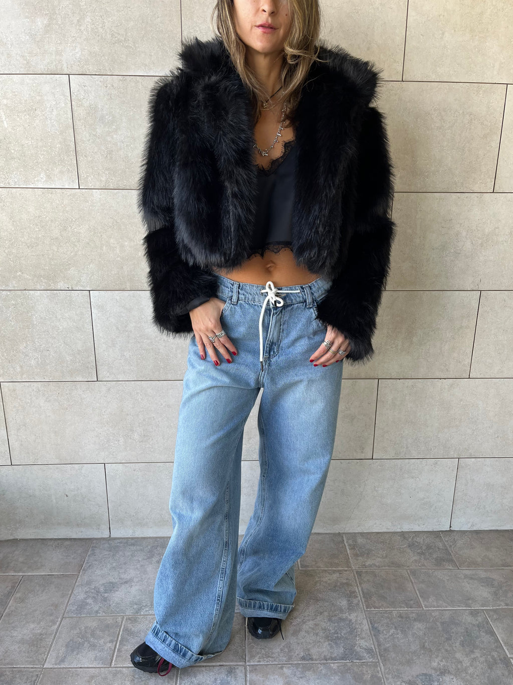 Black Fur Cropped Jacket