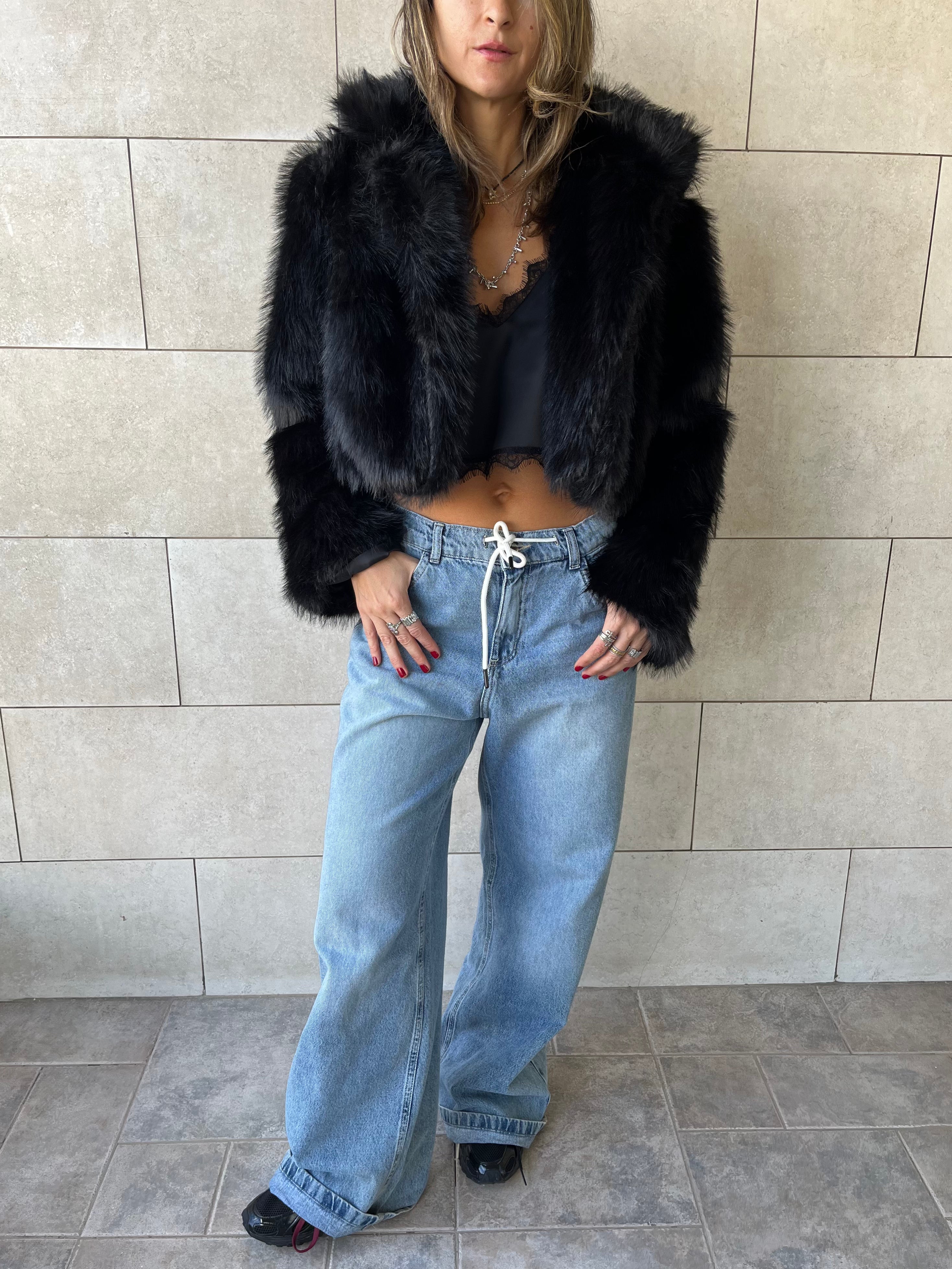 Black Fur Cropped Jacket