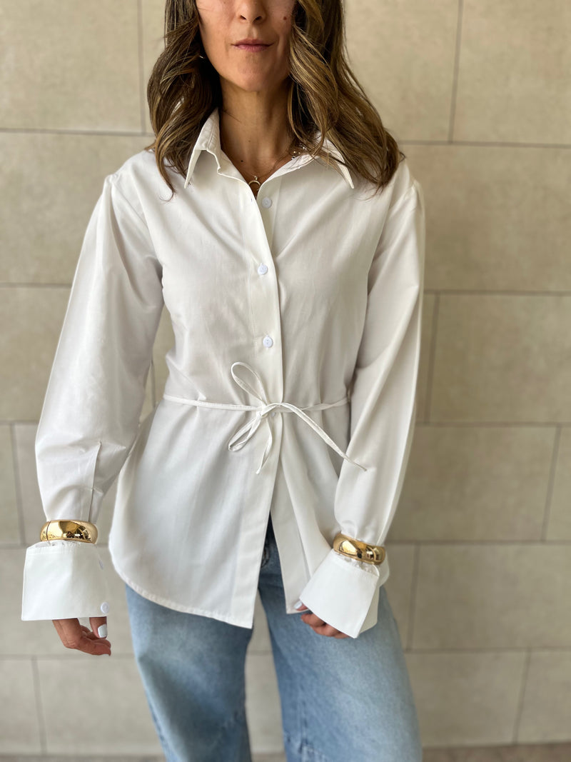 White Cuffs Included Sleeve Asymmetrical Shirt