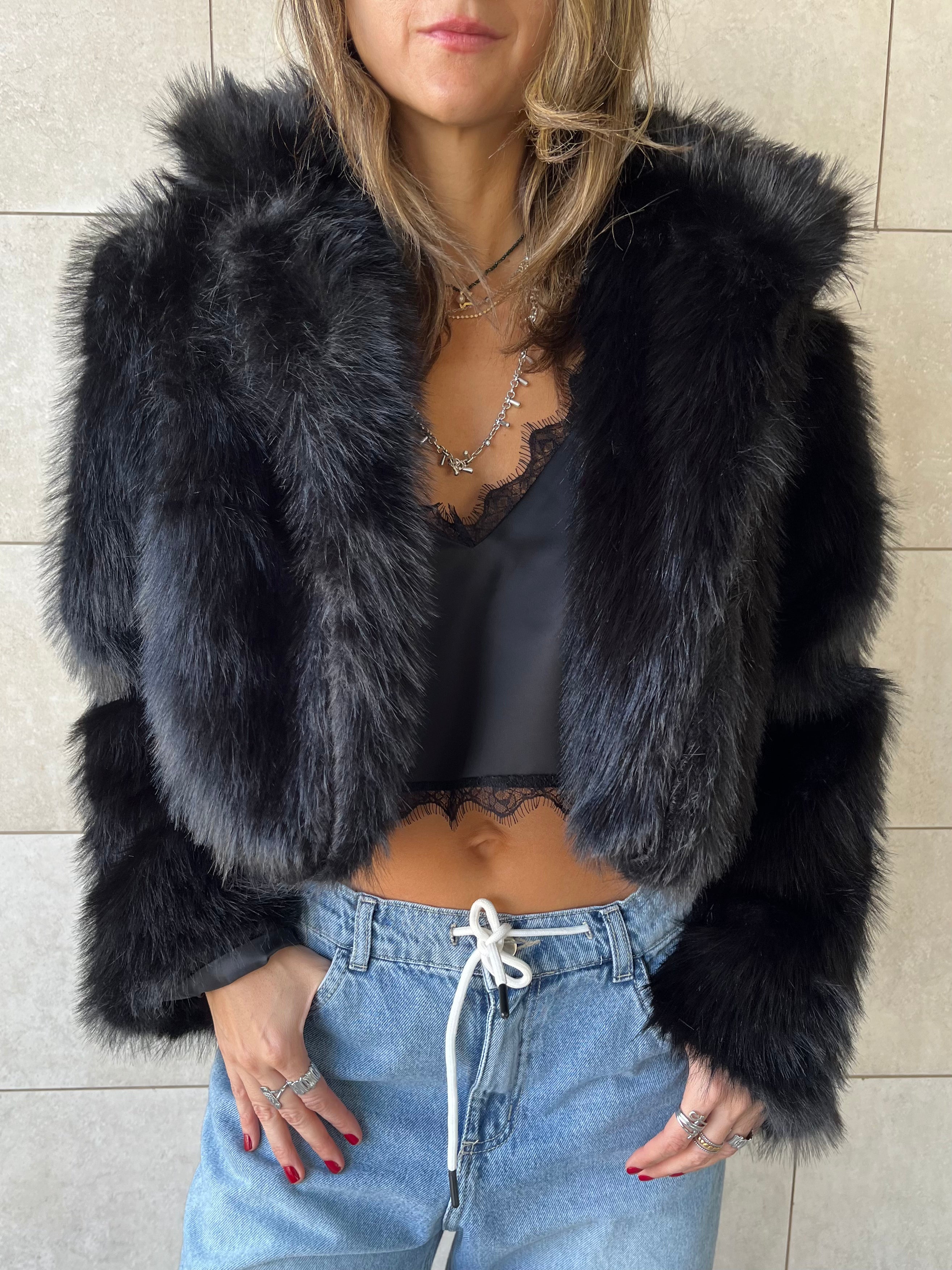Black Fur Cropped Jacket
