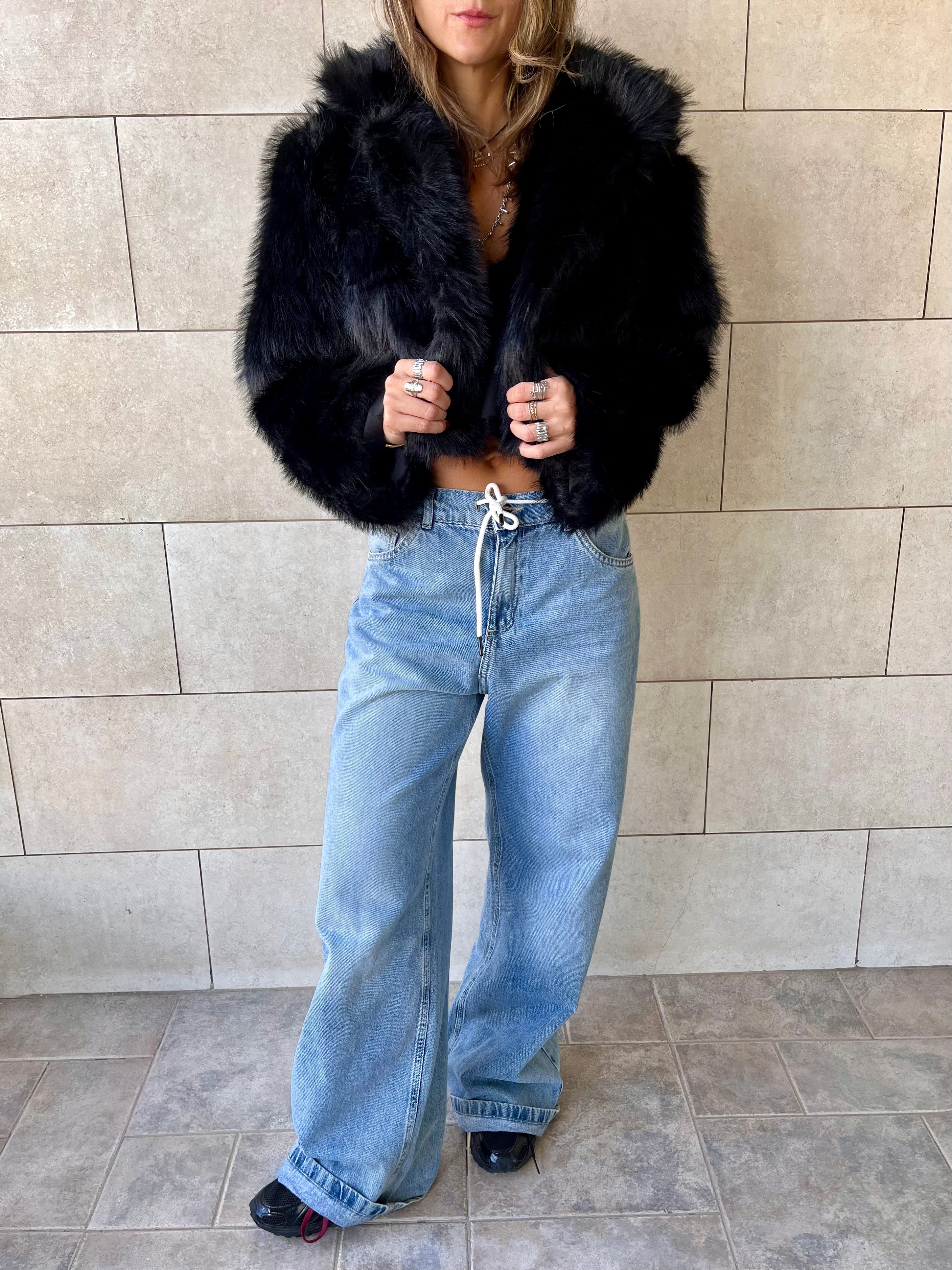 Black Fur Cropped Jacket