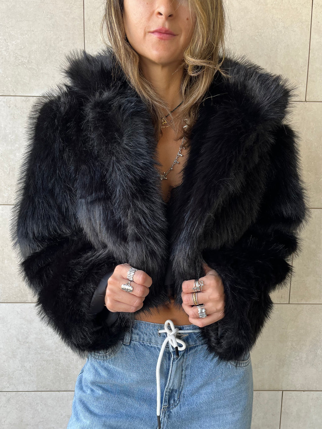 Black Fur Cropped Jacket