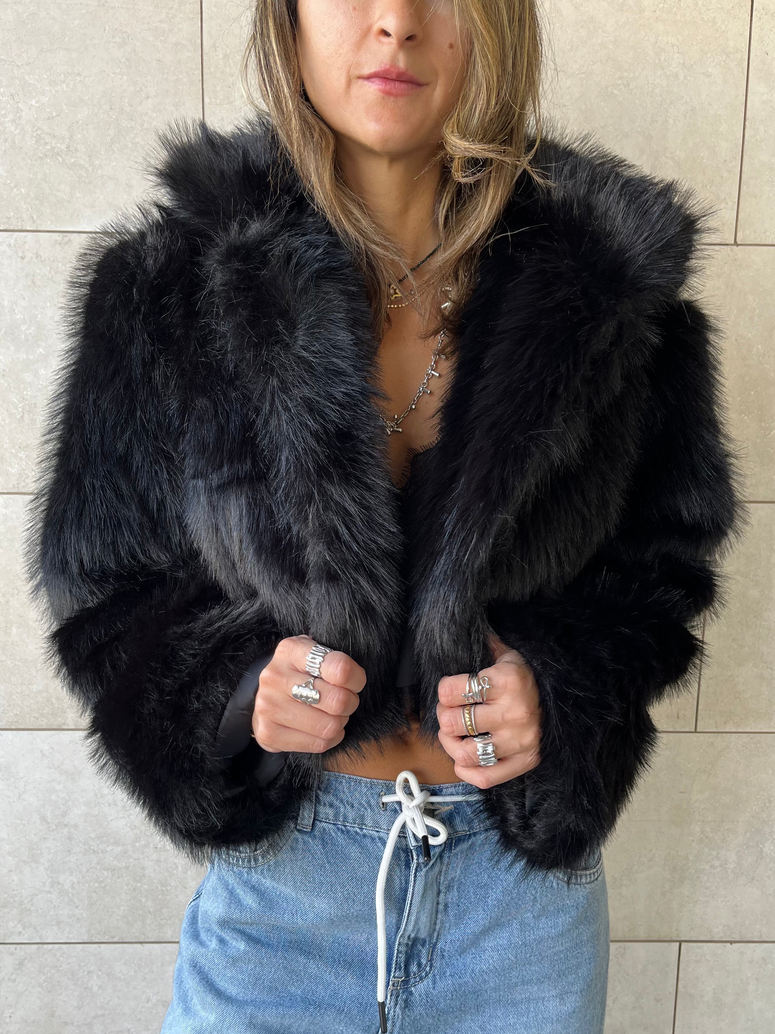 Black Fur Cropped Jacket