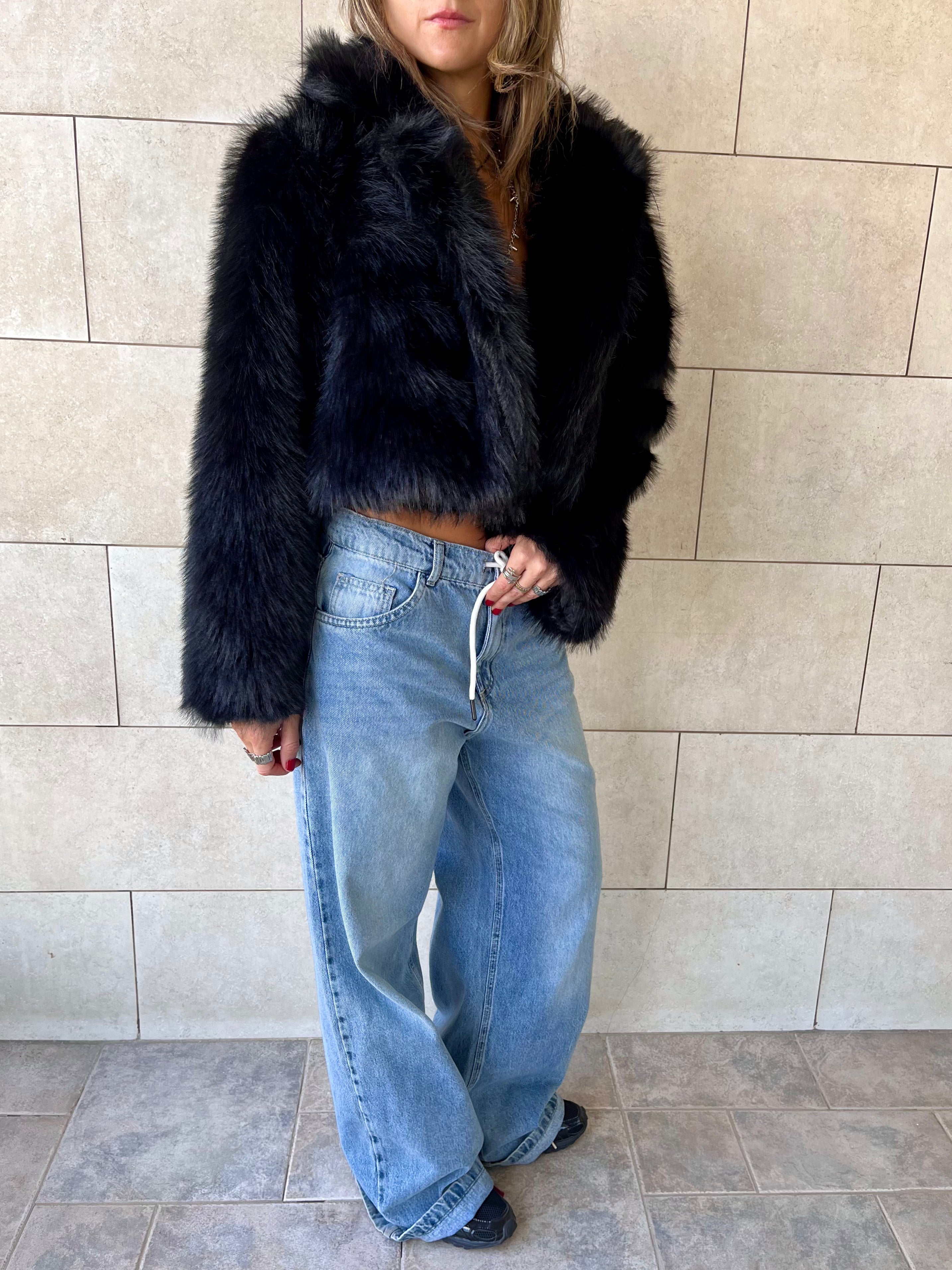 Black Fur Cropped Jacket