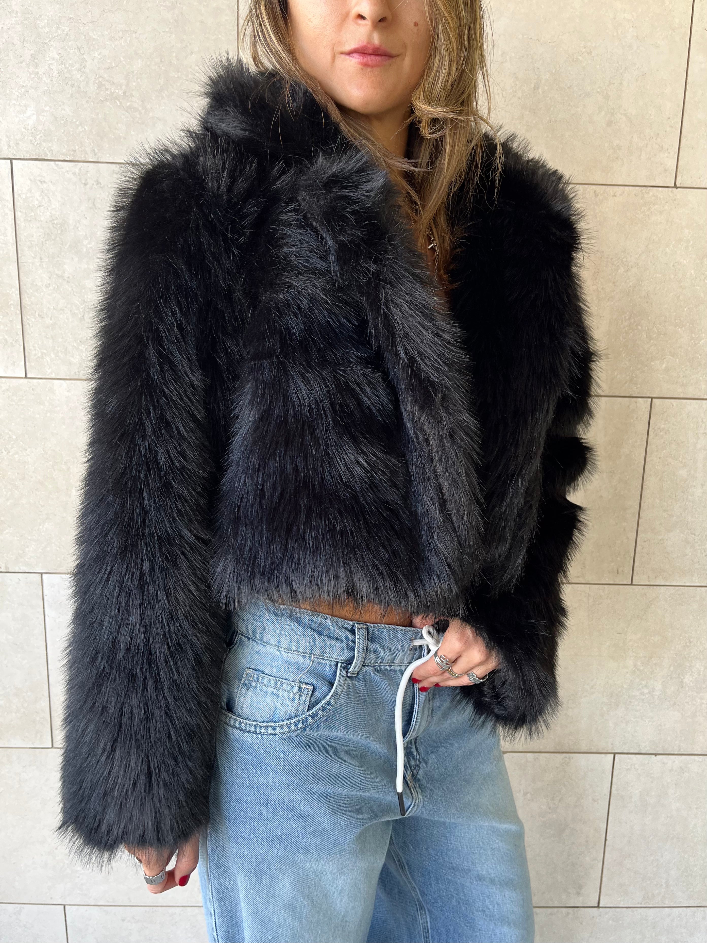 Black Fur Cropped Jacket