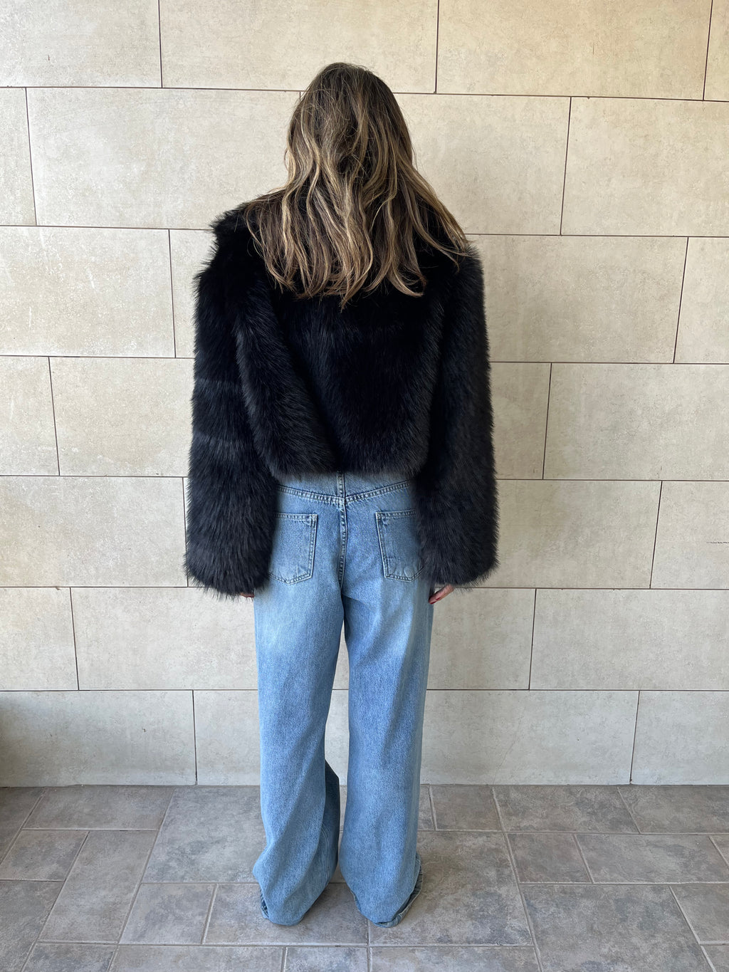 Black Fur Cropped Jacket