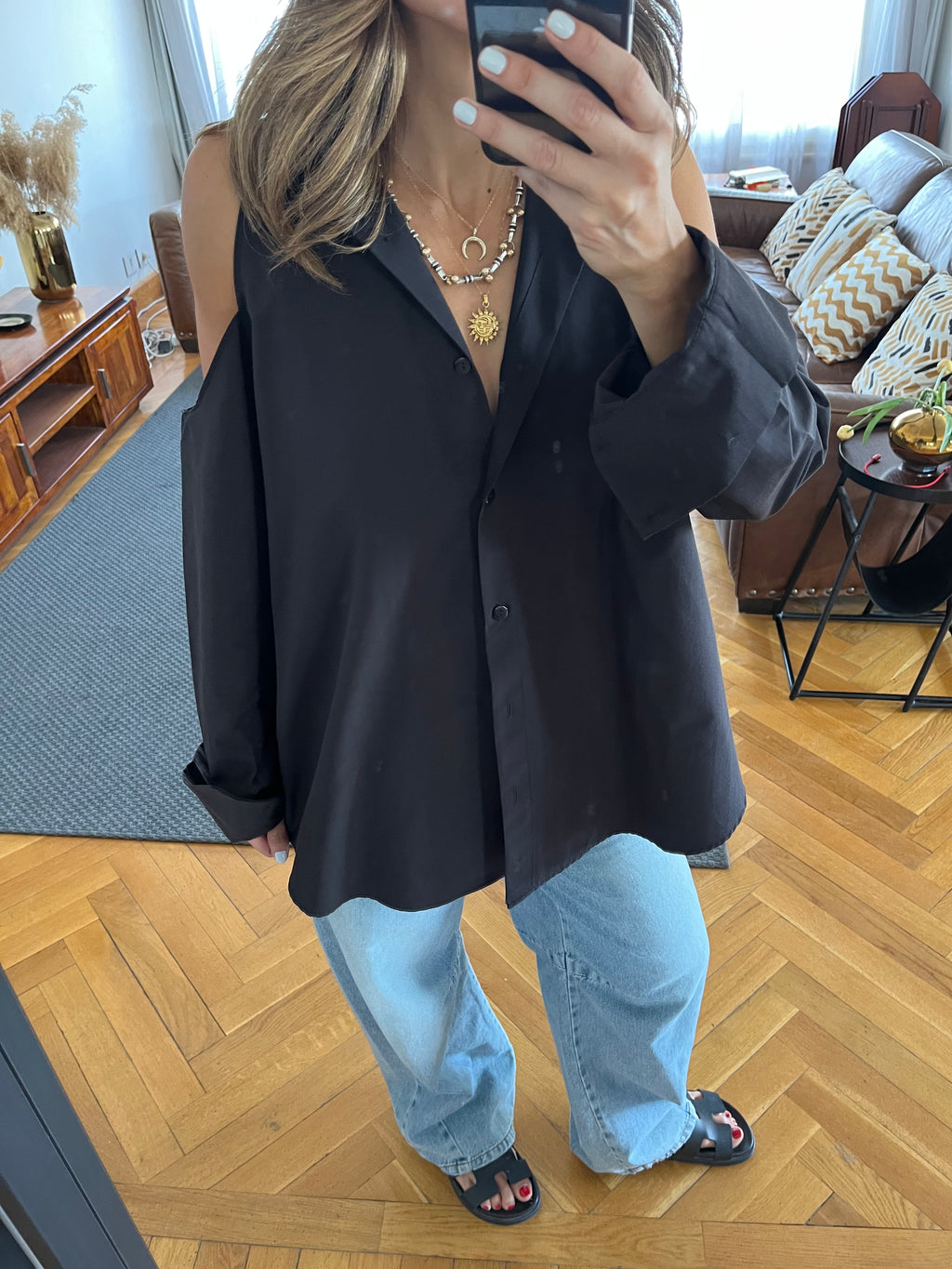 Black Cut Out Shoulder Shirt