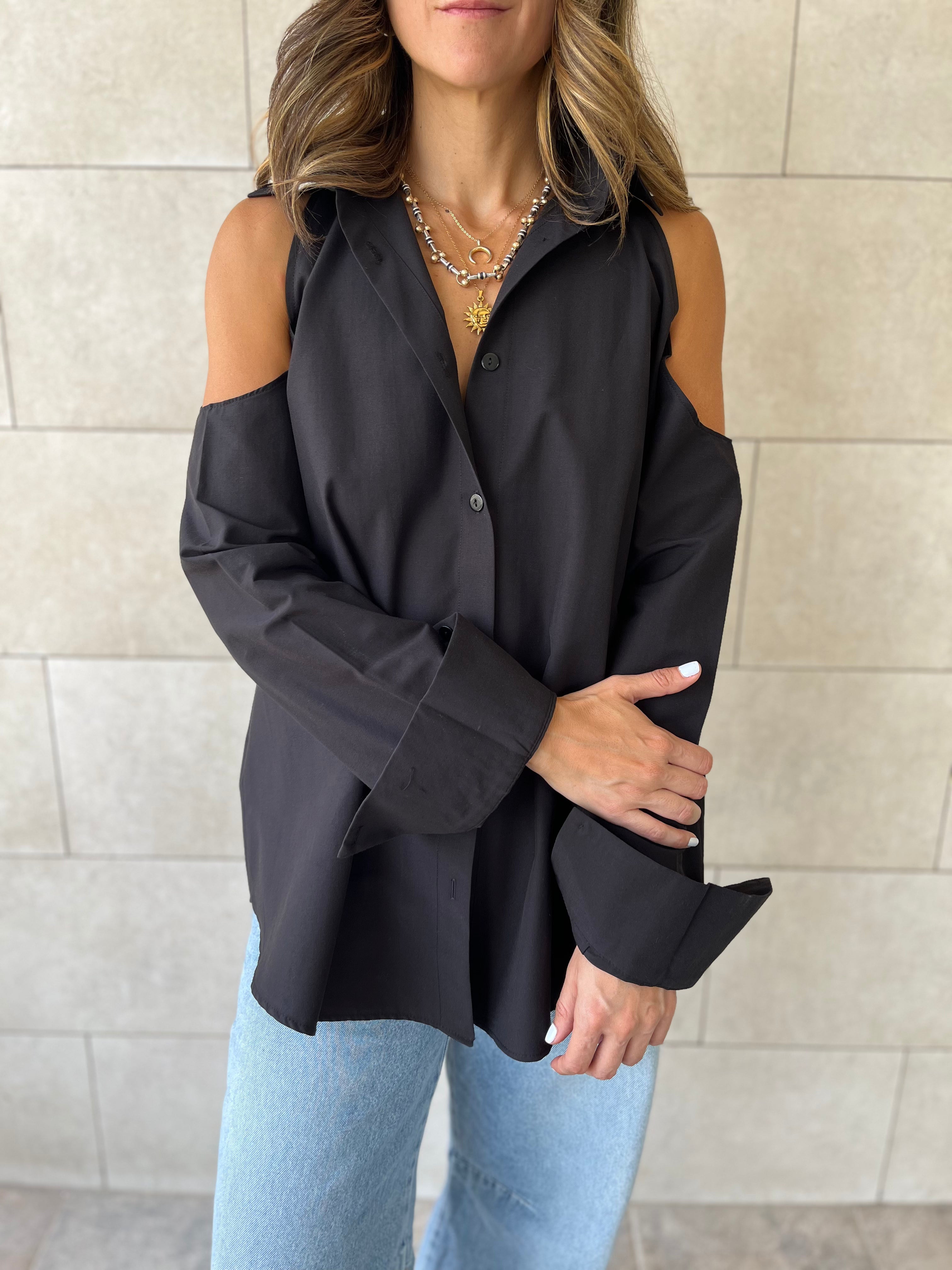 Black Cut Out Shoulder Shirt
