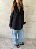Black Cut Out Shoulder Shirt
