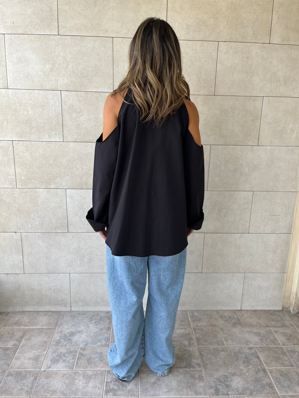 Black Cut Out Shoulder Shirt