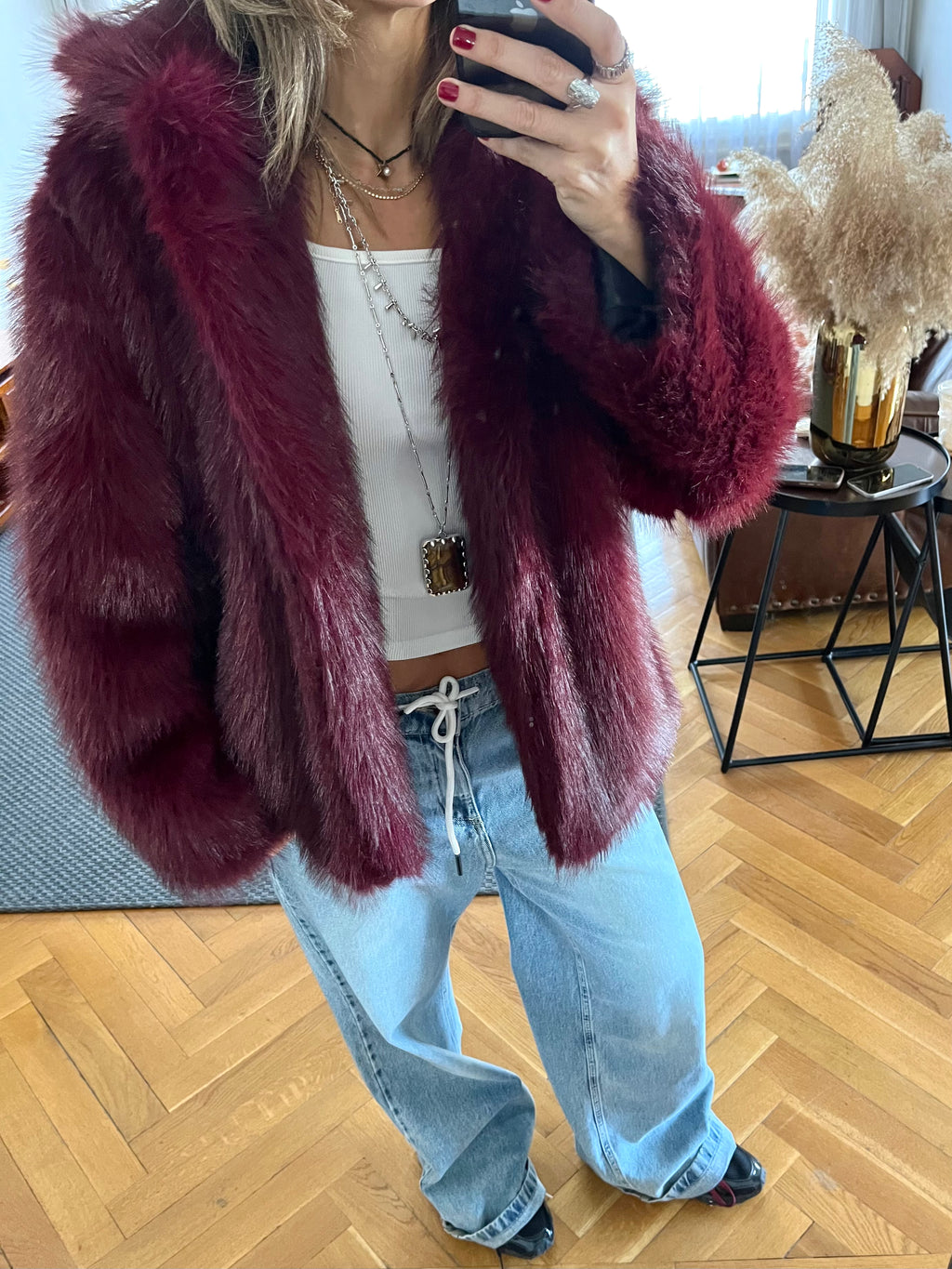 Burgundy Fur Jacket