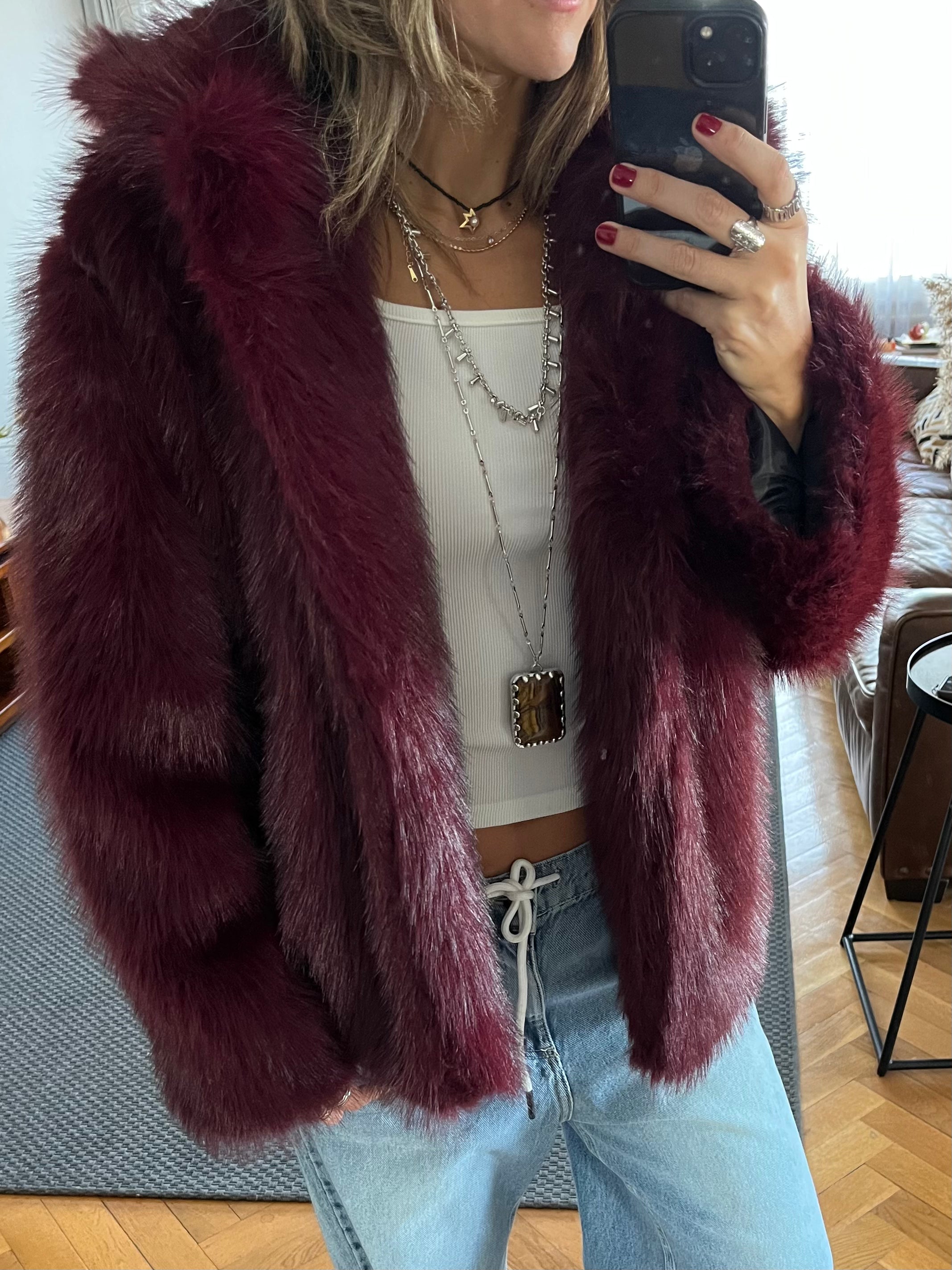 Burgundy Fur Jacket