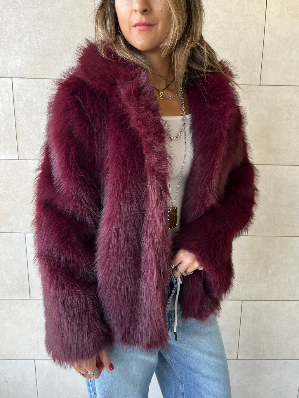 Burgundy Fur Jacket