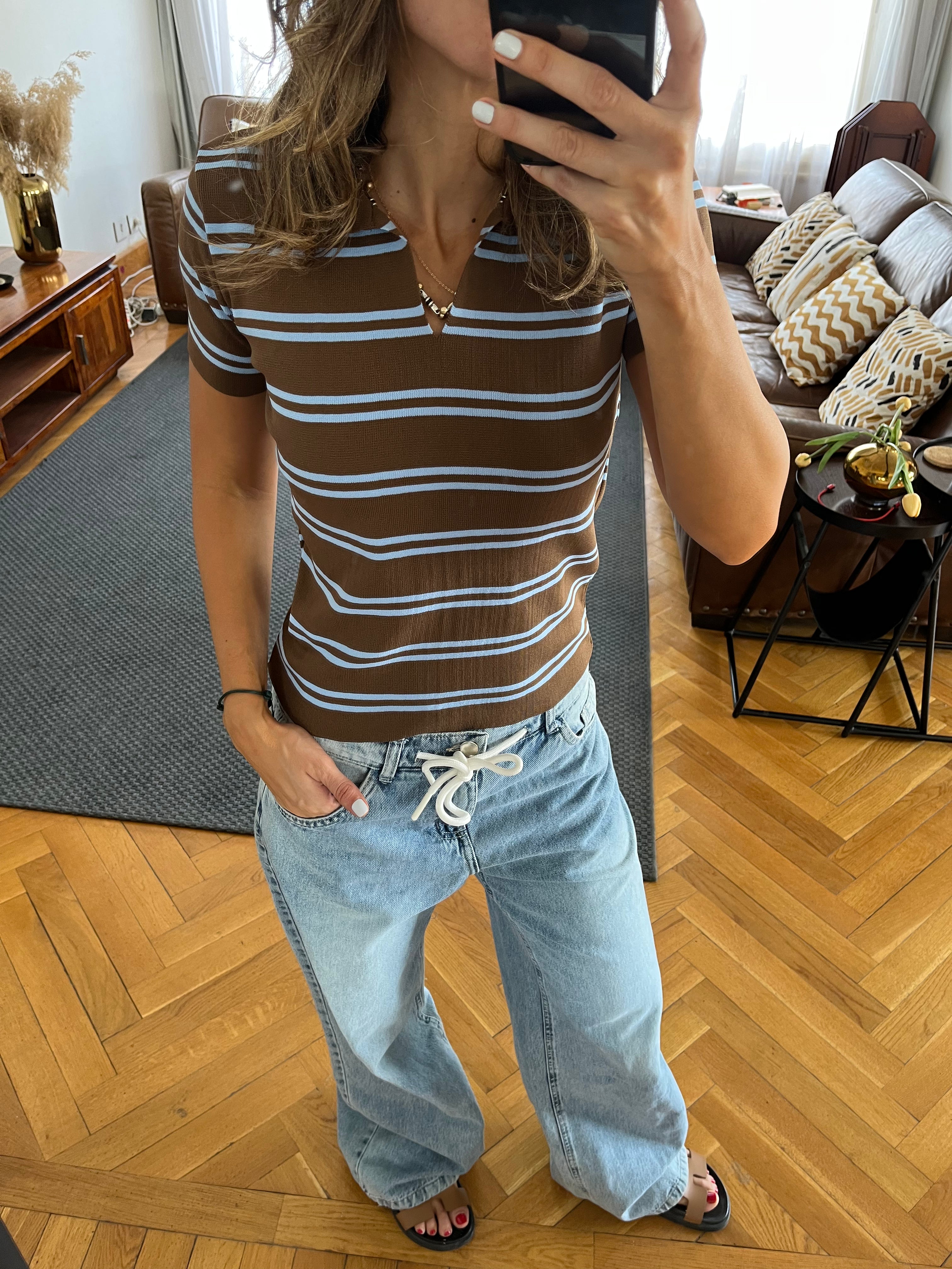 Brown Striped Signature Knit Polo