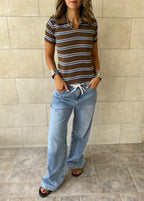 Brown Striped Signature Knit Polo