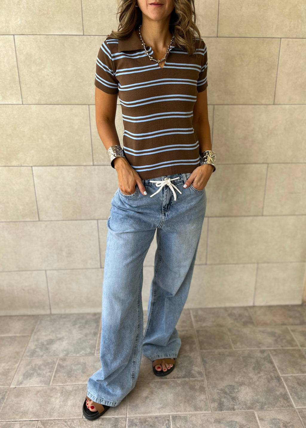 Brown Striped Signature Knit Polo