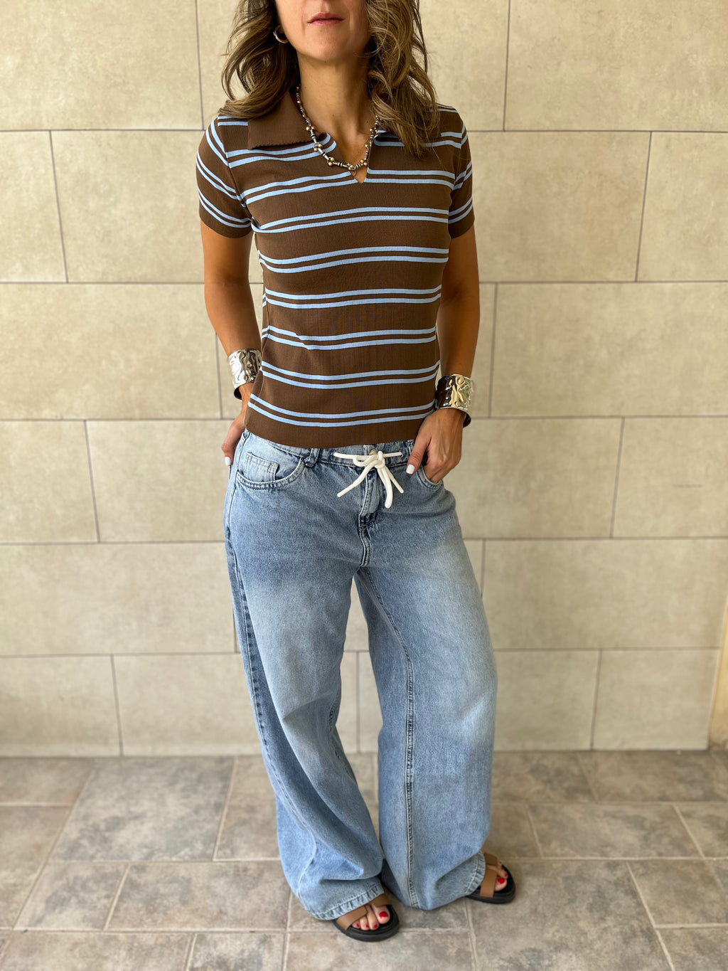 Brown Striped Signature Knit Polo