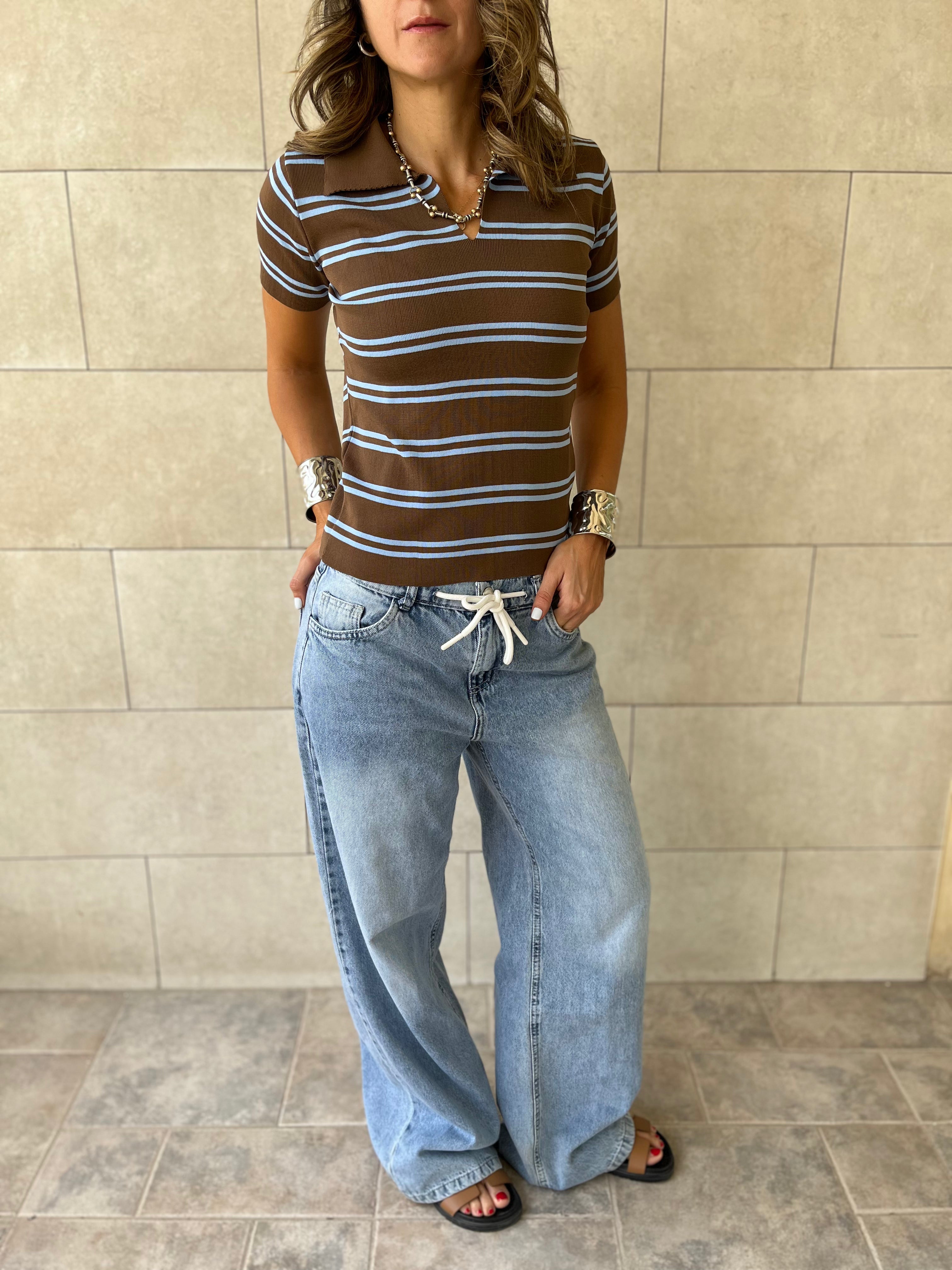 Brown Striped Signature Knit Polo