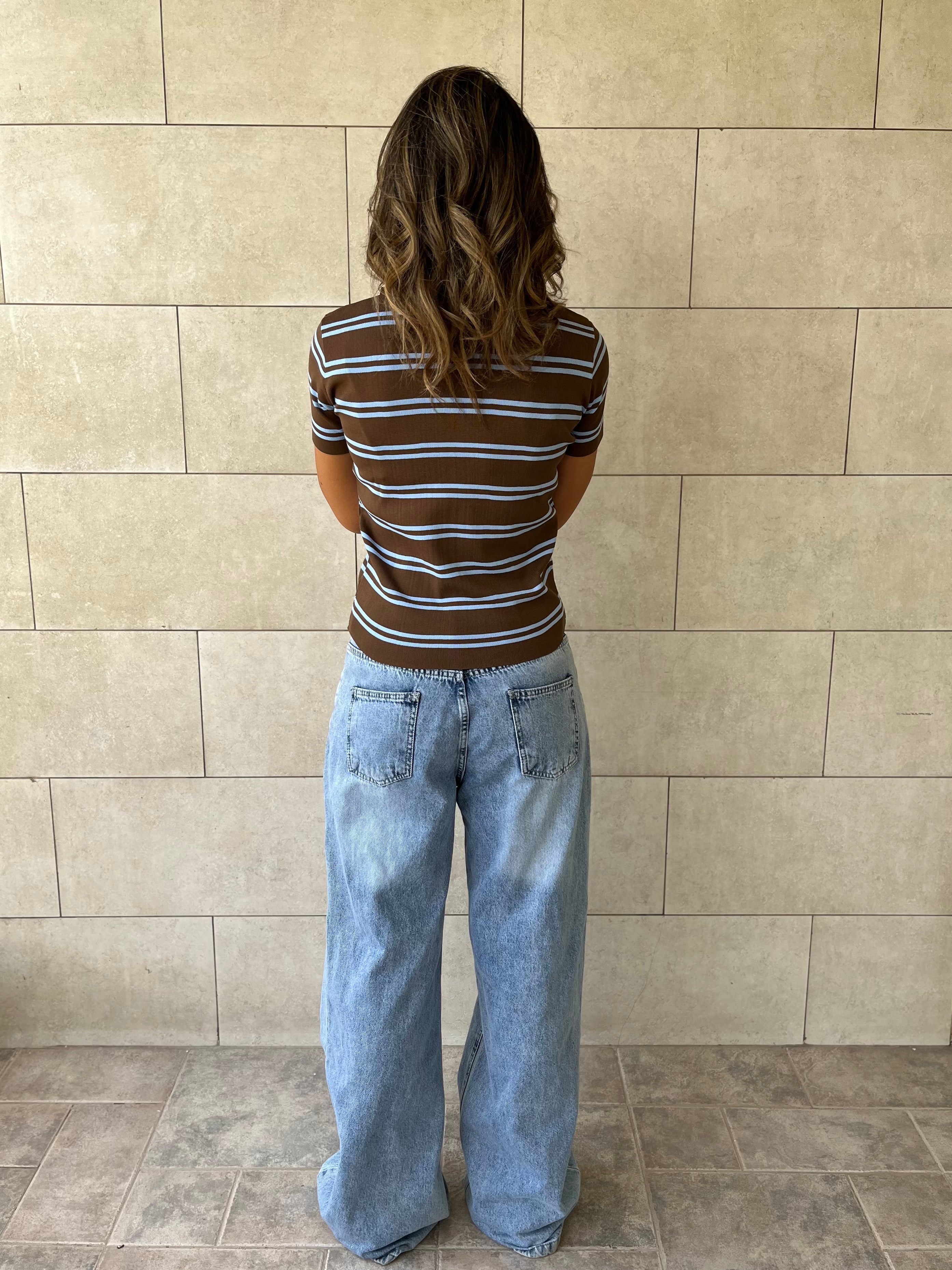 Brown Striped Signature Knit Polo