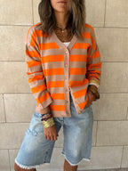 Orange Striped Everyday Light Knit Cardigan