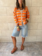 Orange Striped Everyday Light Knit Cardigan