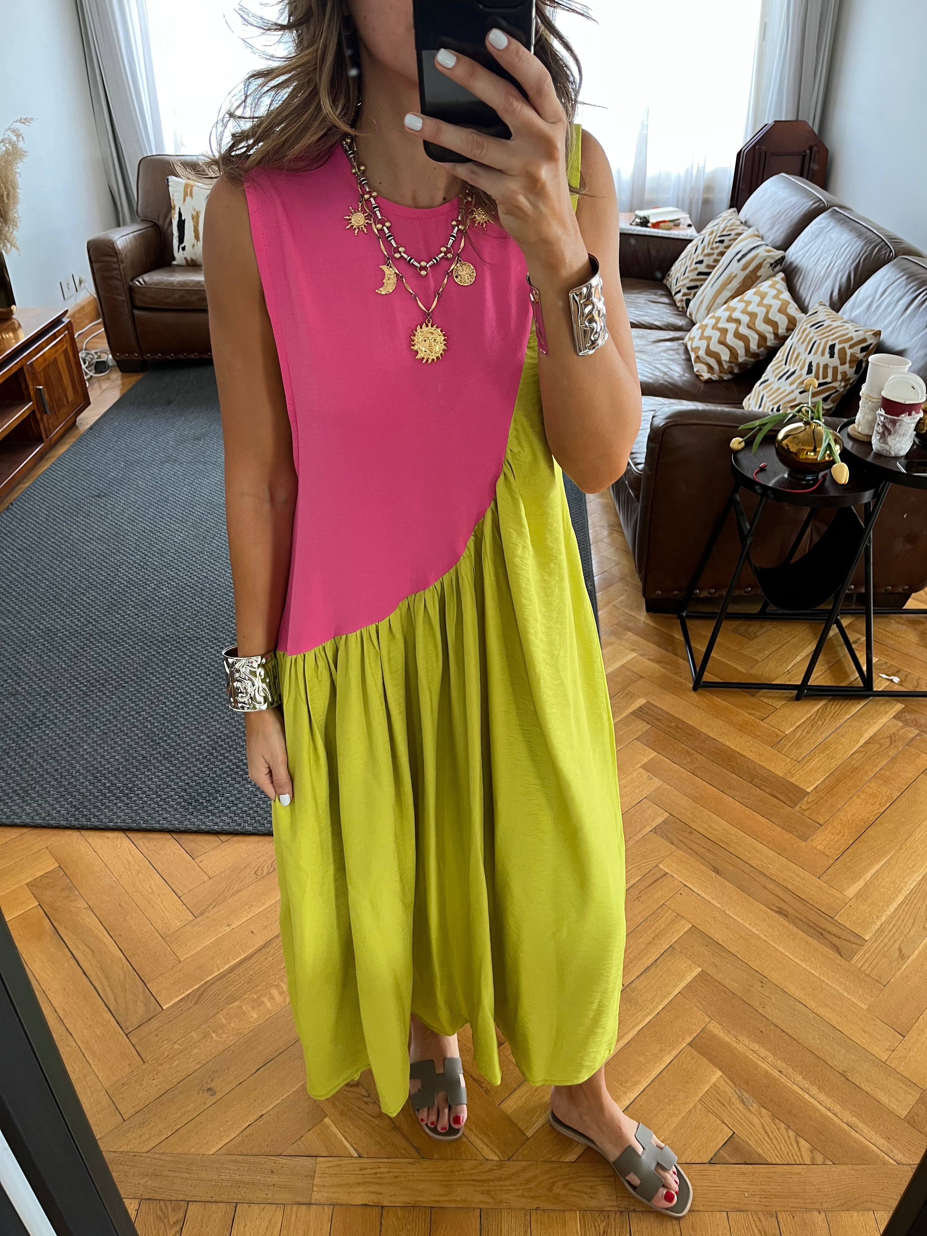 Fuchsia & Lime Double Life Linen Dress