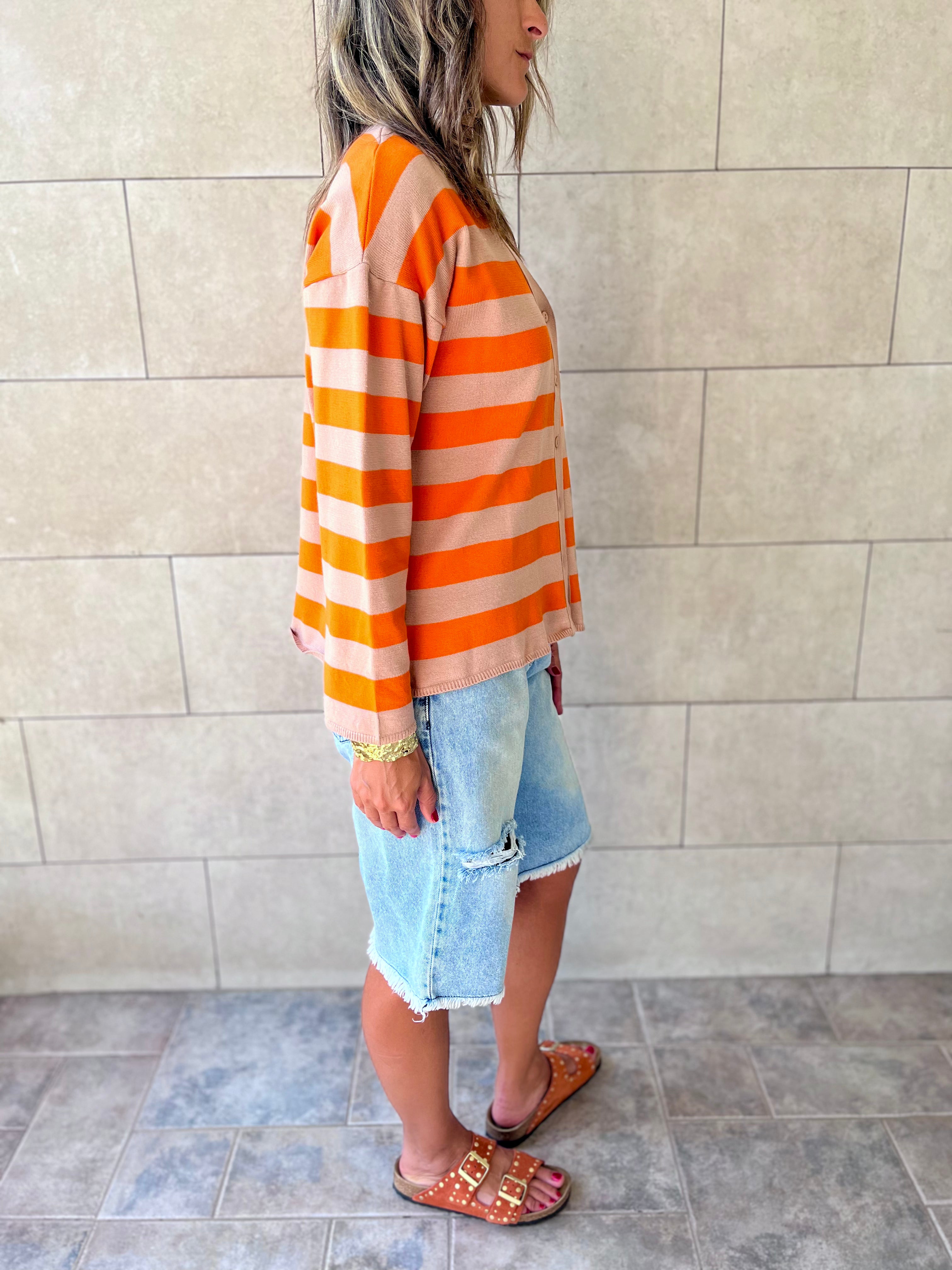 Orange Striped Everyday Light Knit Cardigan