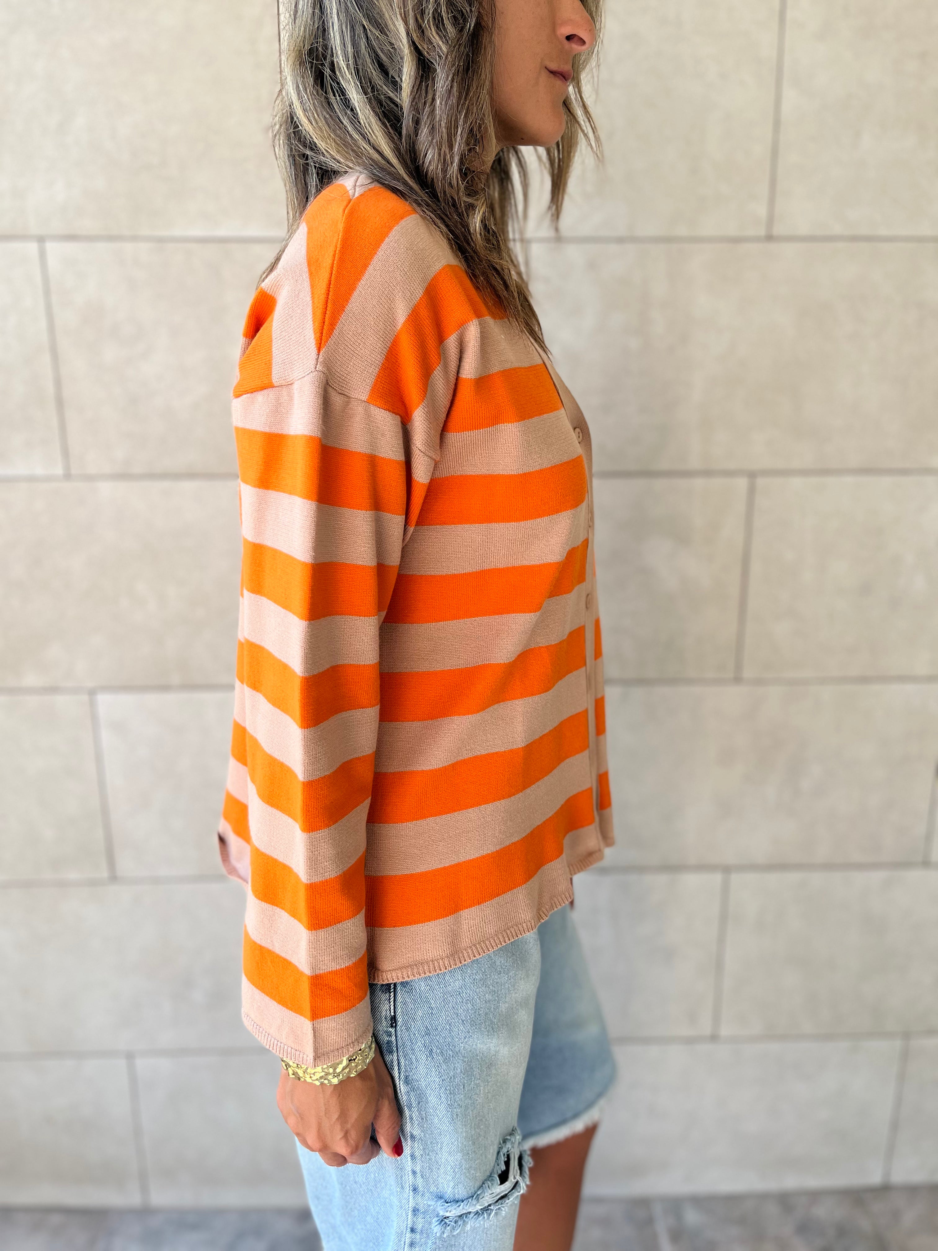 Orange Striped Everyday Light Knit Cardigan