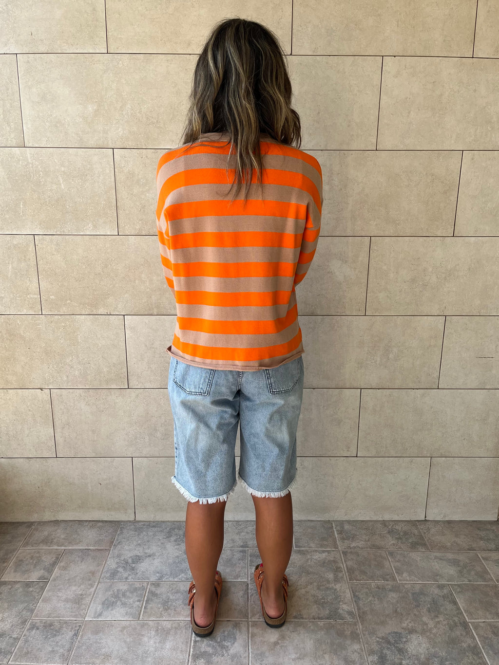 Orange Striped Everyday Light Knit Cardigan