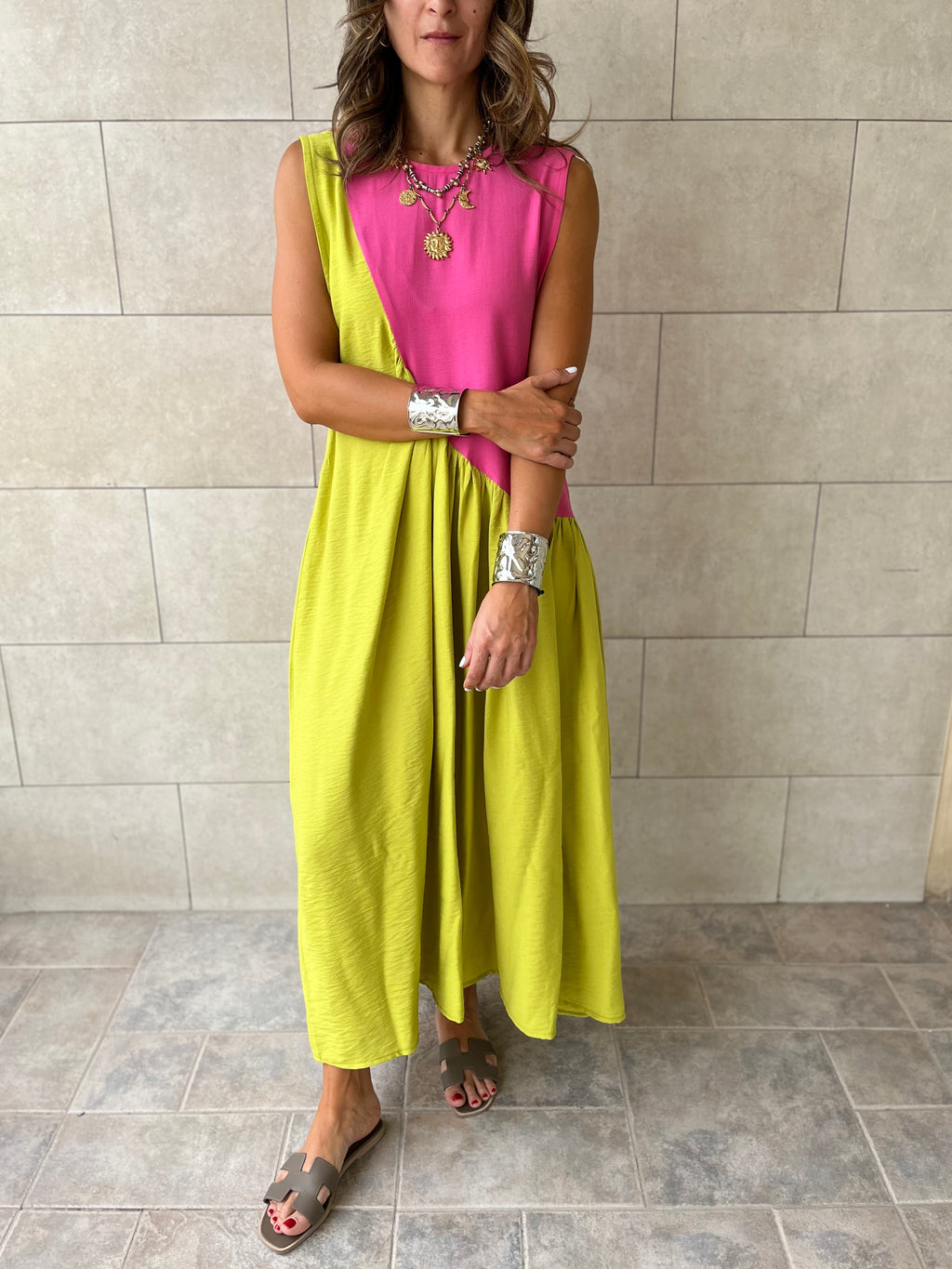 Fuchsia & Lime Double Life Linen Dress