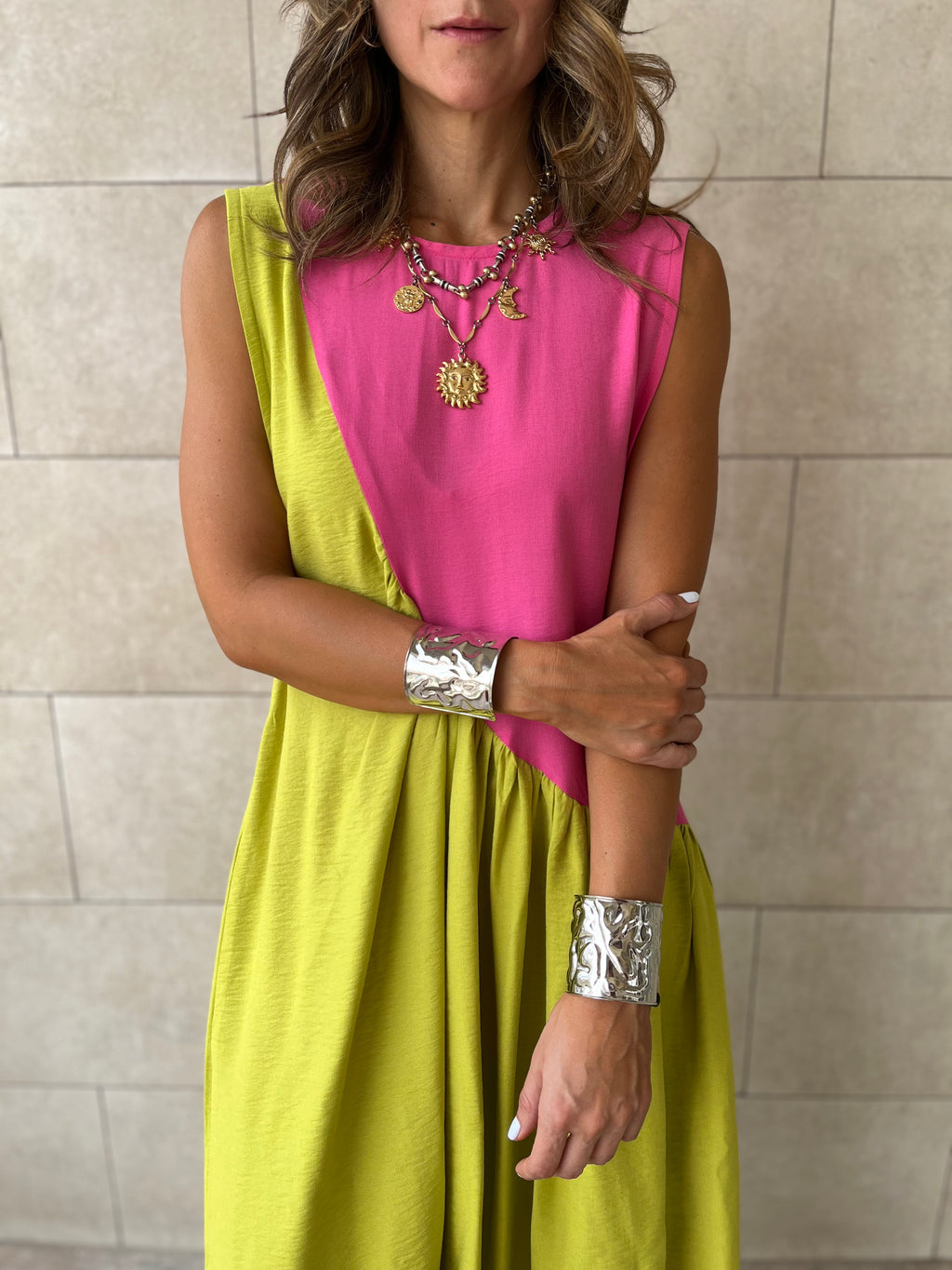 Fuchsia & Lime Double Life Linen Dress