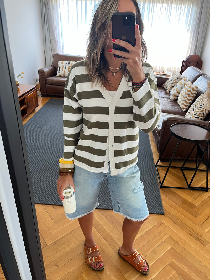 Olive Striped Everyday Light Knit Cardigan